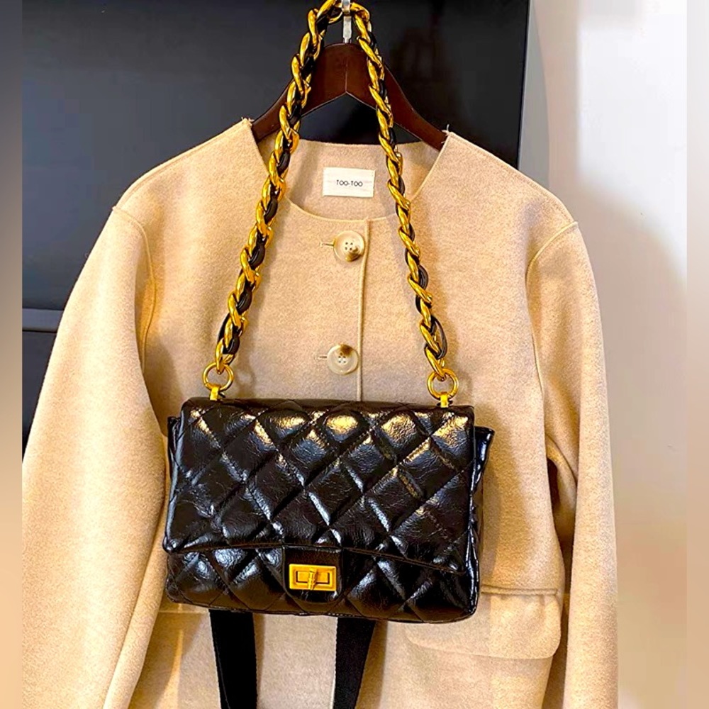 Black Quilted Leather Shoulder Bag
